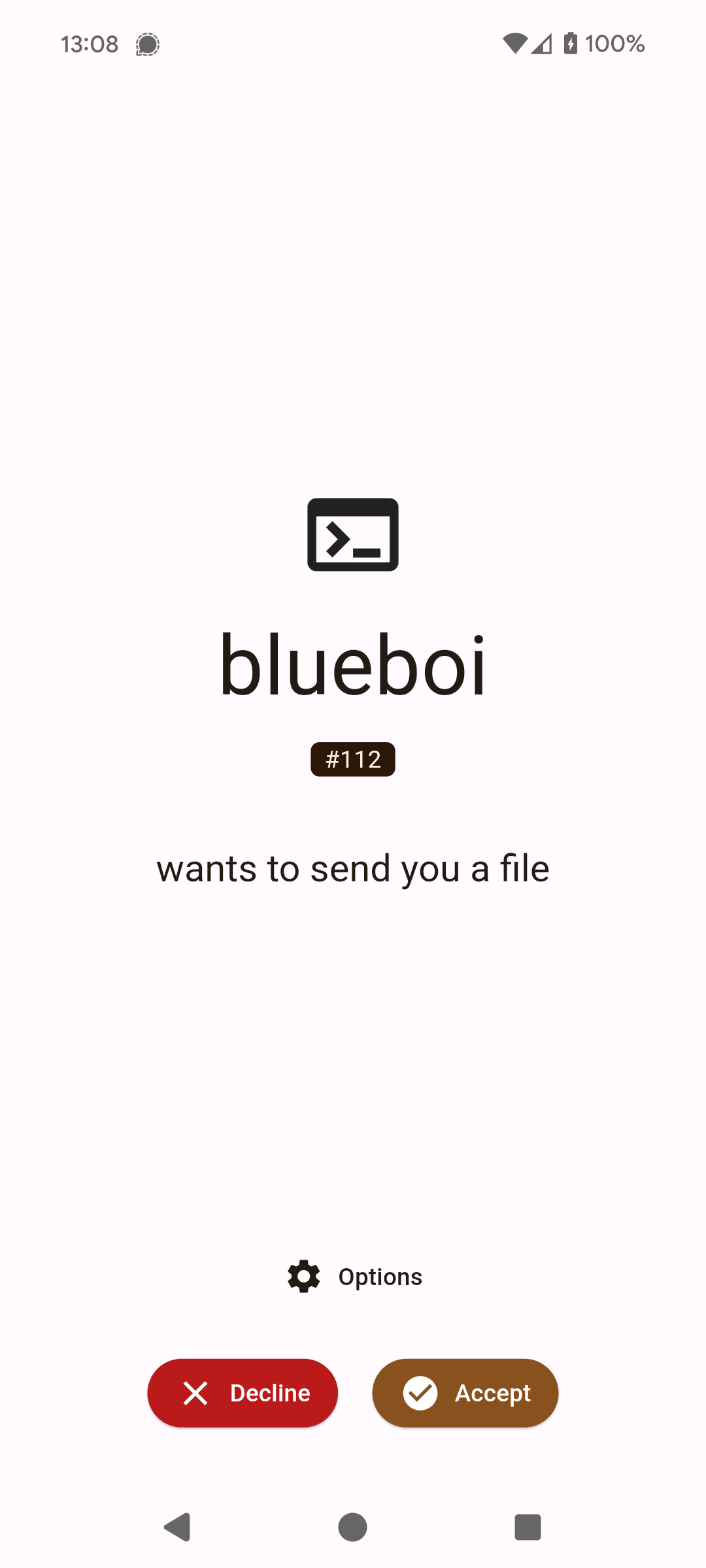 receiving a file on the mobile app